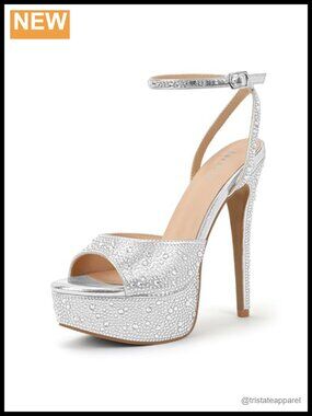 Rhinestone Platform Peep Toe Stiletto Heeled Sandals Formal Evening